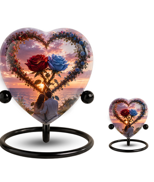 Heart Shaped Adult Cremation Urn for Ashes – Beautiful Rose Memorial Urn for Loved Ones