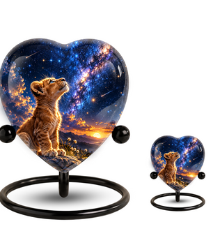 Lion Cub Heart Cremation Urn for Ashes, Personalized Adult Memorial Urn, Lion Urn for Loved One