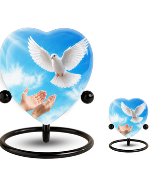 Dove Urn for Ashes, Heart Shaped Adult Cremation Urn, Peaceful White Dove Memorial Urn