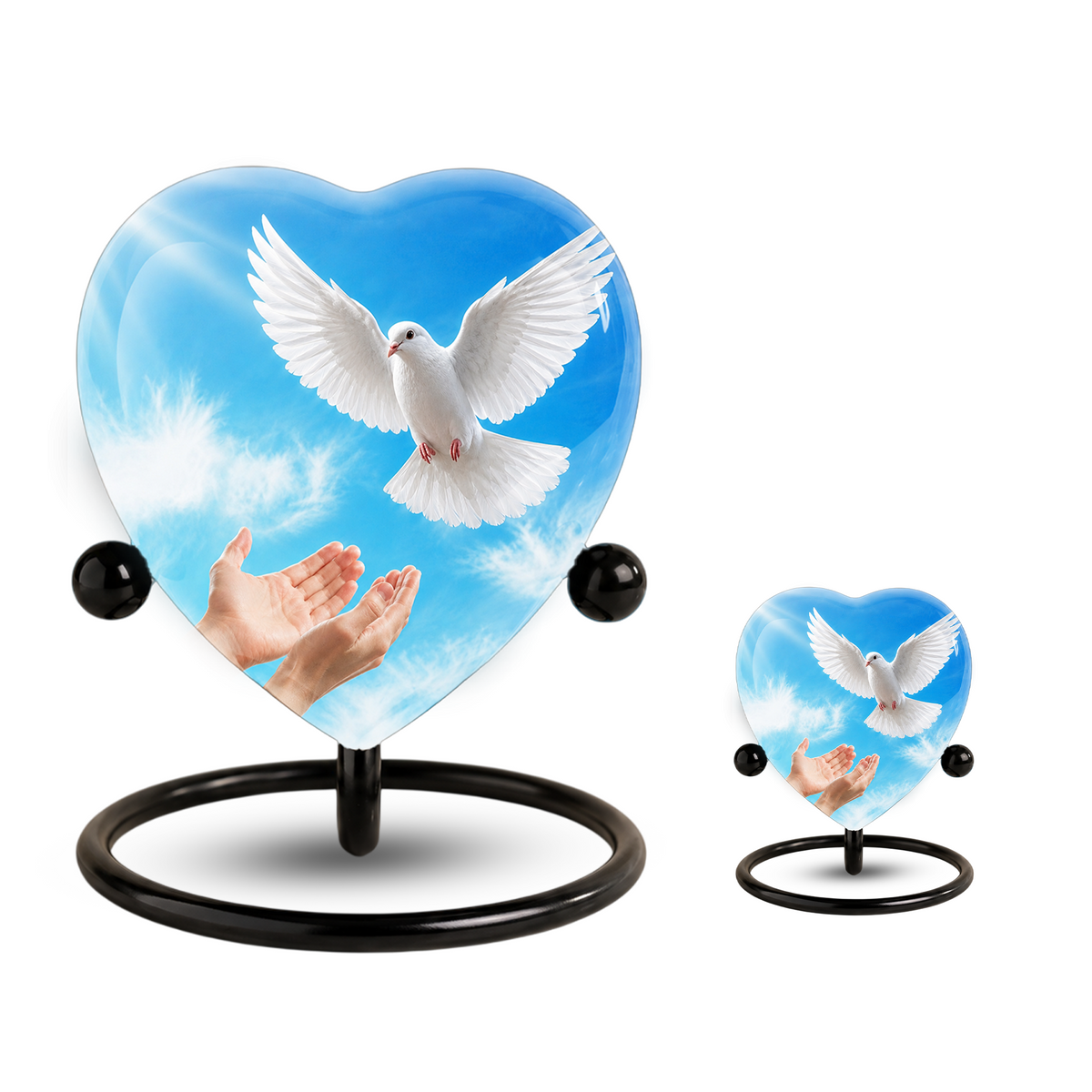 Dove Urn for Ashes, Heart Shaped Adult Cremation Urn, Peaceful White Dove Memorial Urn