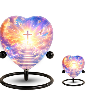 Christian Cross Cremation Urn, Heavenly Memorial Urn, Heart-Shaped Adult Cremation Urn