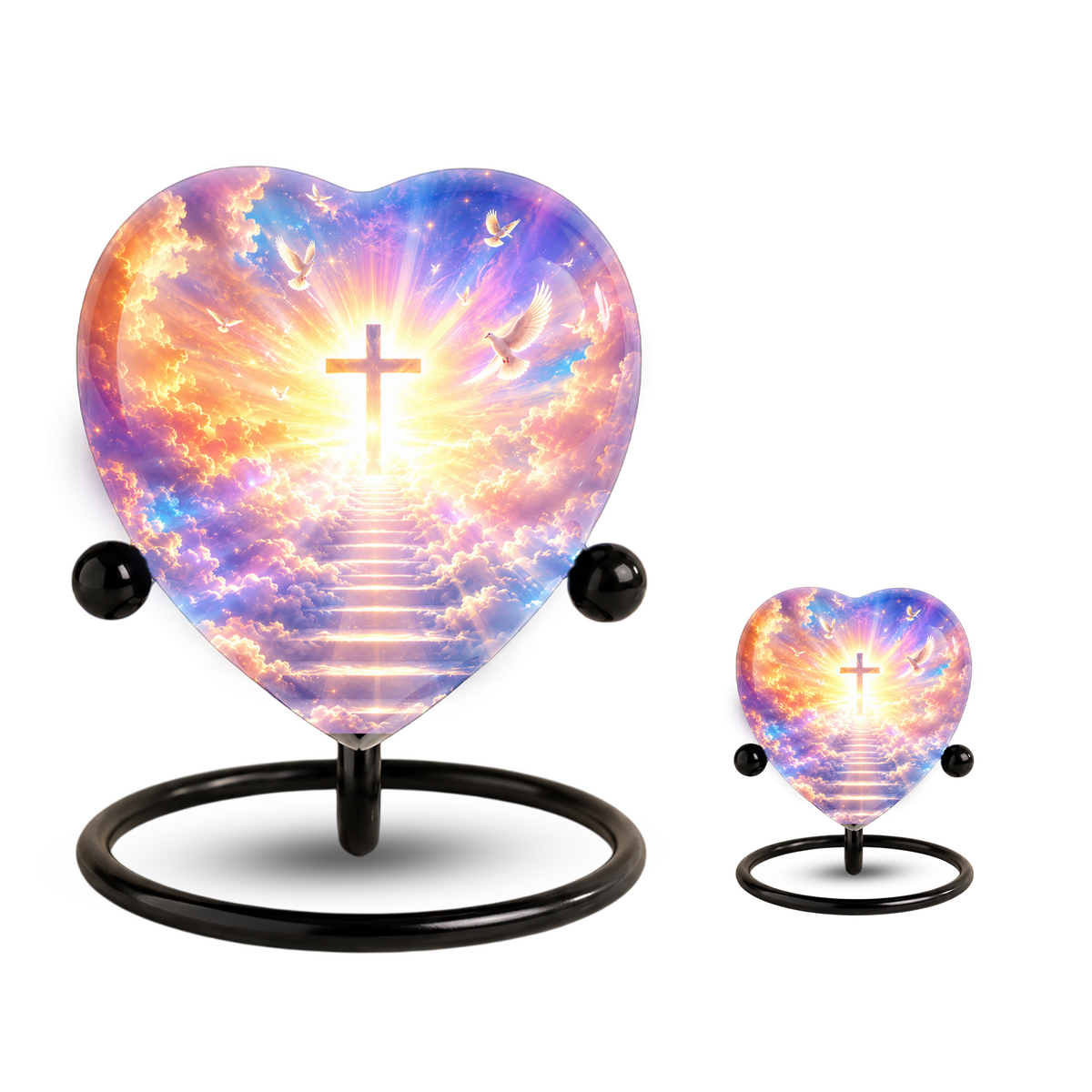 Christian Cross Cremation Urn, Heavenly Memorial Urn, Heart-Shaped Adult Cremation Urn
