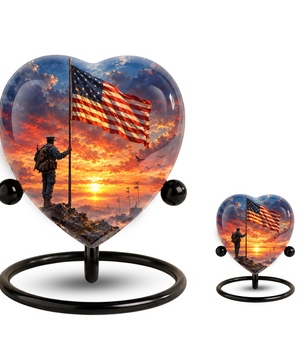 American Flag Adult Cremation Urn for Ashes, Military Memorial Urn, Veteran Cremation Urn, Personalized Patriotic Adult Urn, Heart Shaped Urn