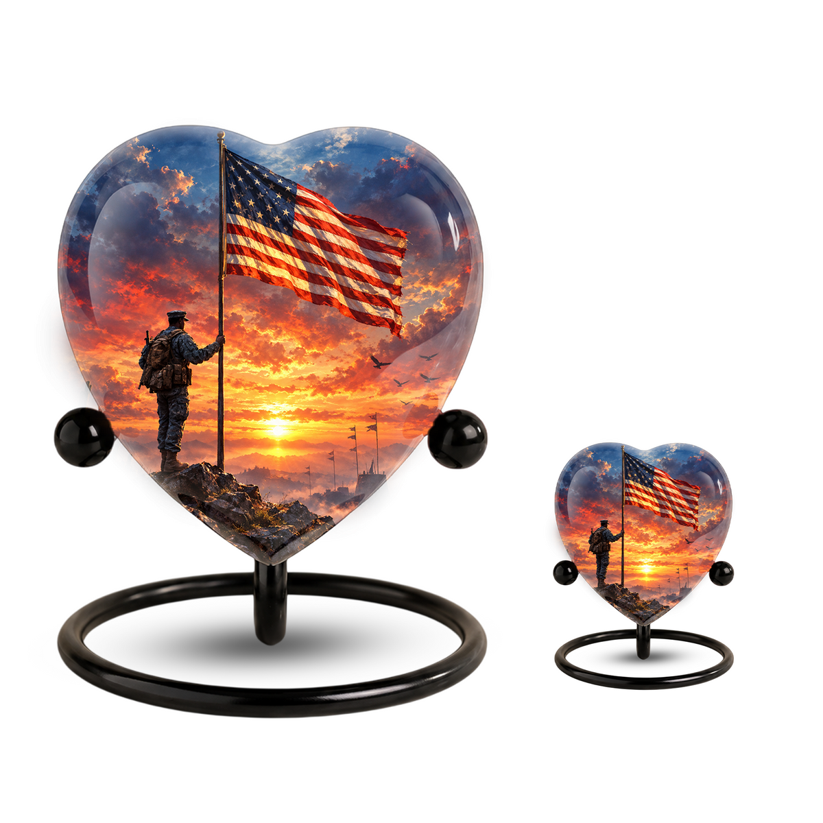 American Flag Adult Cremation Urn for Ashes, Military Memorial Urn, Veteran Cremation Urn, Personalized Patriotic Adult Urn, Heart Shaped Urn