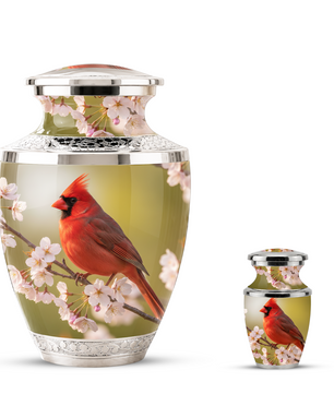 Red Cardinal Cremation Urn, Cardinal Memorial Urn for Human Ashes