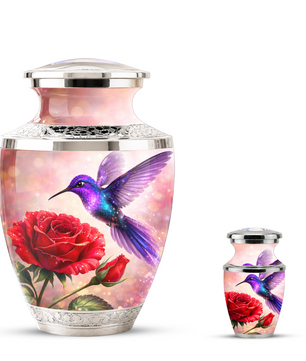 Rose Hummingbird Cremation Urn for Human Ashes, Personalized Memorial Urn for Adults