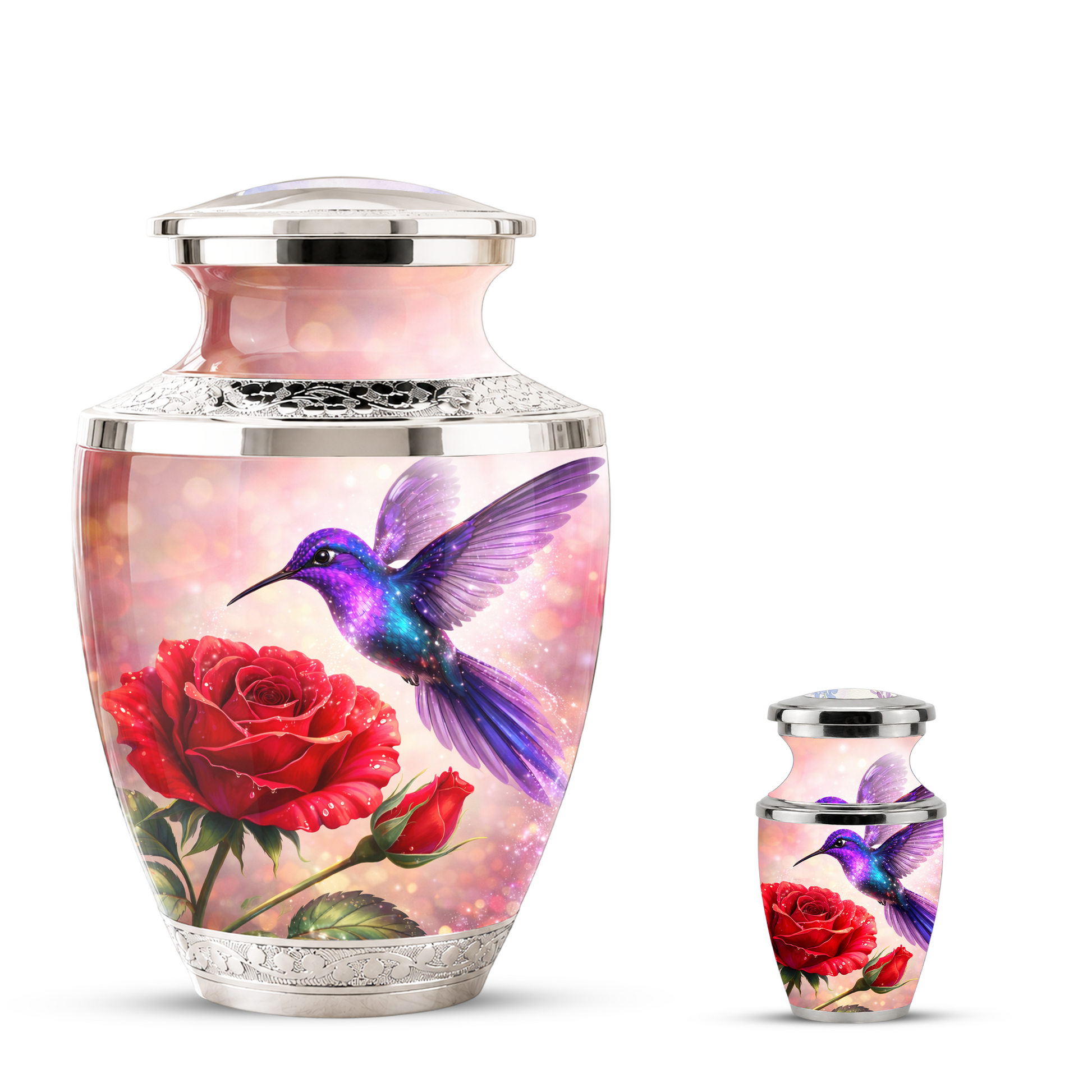 Rose Hummingbird Cremation Urn for Human Ashes, Personalized Memorial Urn for Adults
