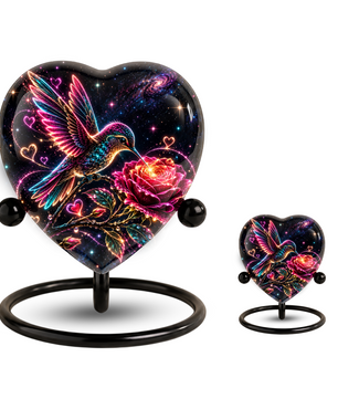 Hummingbird and Rose Urn for Ashes, Celestial Floral Adult Cremation Urn