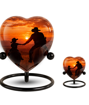Cowboy Urns for Dad – Heart-Shaped Western Memorial Keepsake Urn, Cowboy Keepsake Urn for Dad