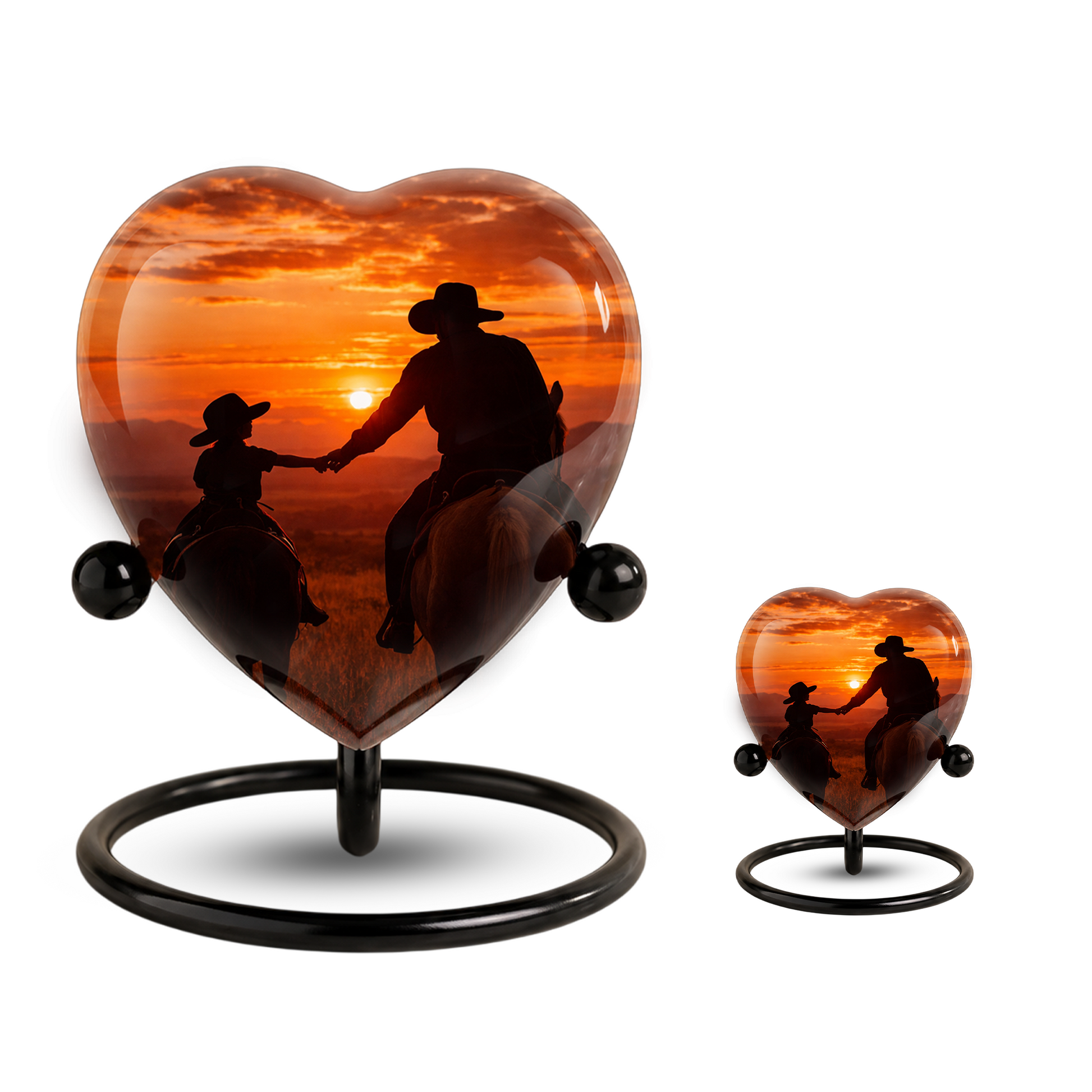 Cowboy Urns for Dad – Heart-Shaped Western Memorial Keepsake Urn, Cowboy Keepsake Urn for Dad