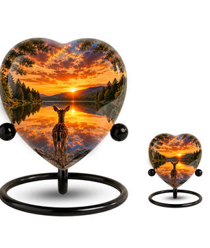 Deer Urn for Ashes, Heart Shaped Adult Cremation Urn, Personalized Deer Memorial Urn