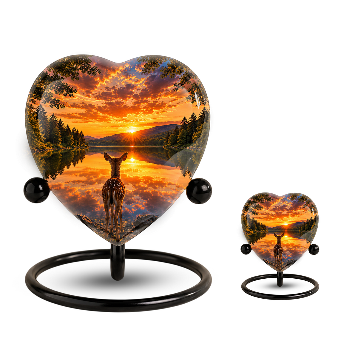Deer Urn for Ashes, Heart Shaped Adult Cremation Urn, Personalized Deer Memorial Urn