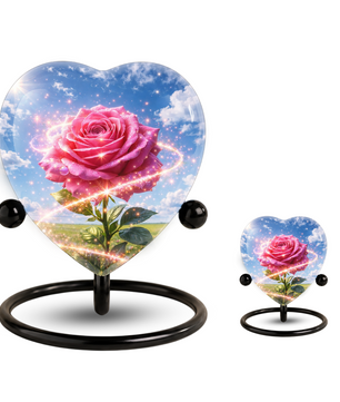 Pink Rose Heart Urn for Mom – Personalized Keepsake Urn for Mom, Beautiful Cremation Urn for Women