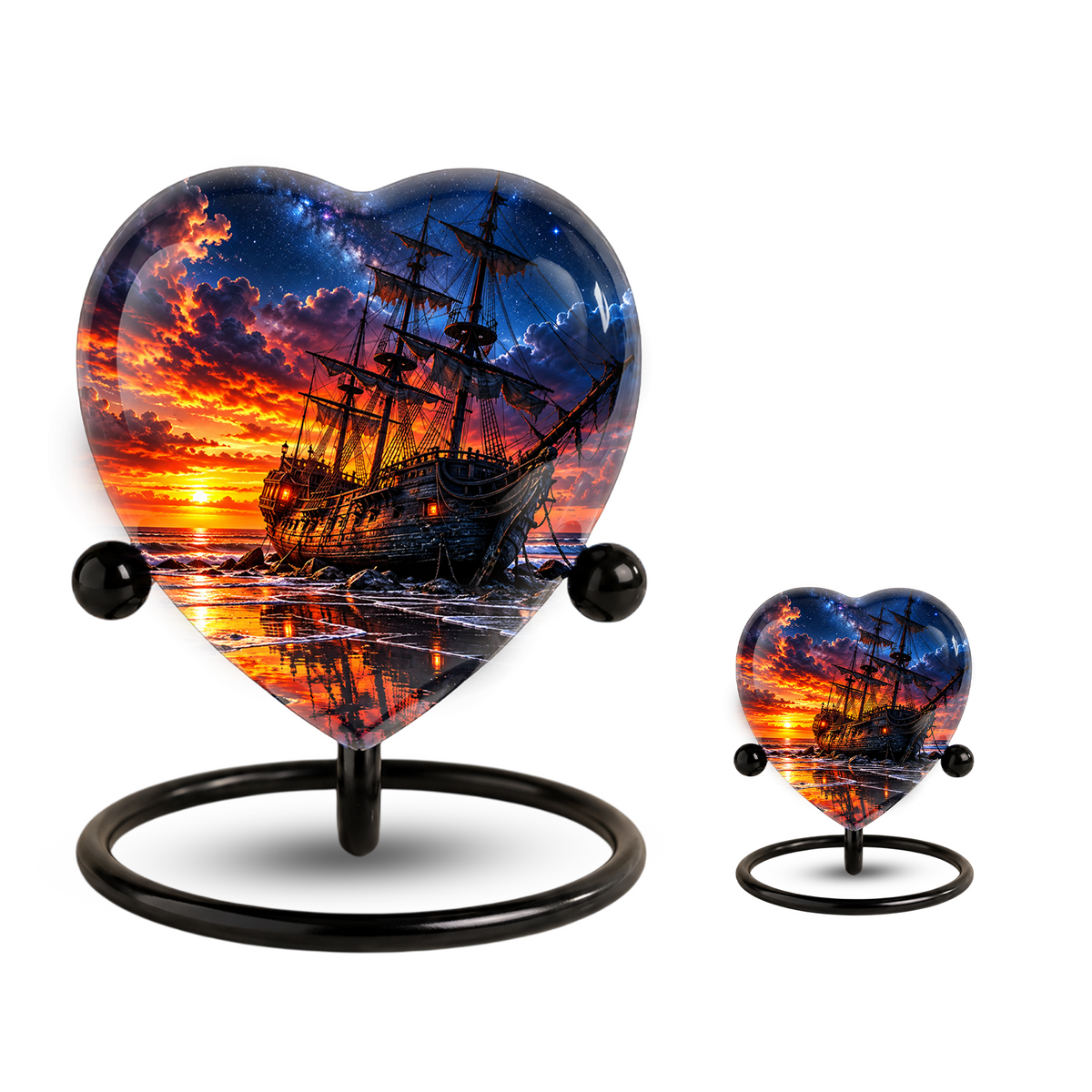 Pirate Ship Heart Cremation Urn for Ashes, Personalized Adult Memorial Urn, Nautical Urn for Men