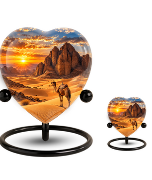 Desert Camel Cremation Urn for Ashes, Desert Memorial Urn, Camel Sunset Urn, Heart Shaped Cremation Urn