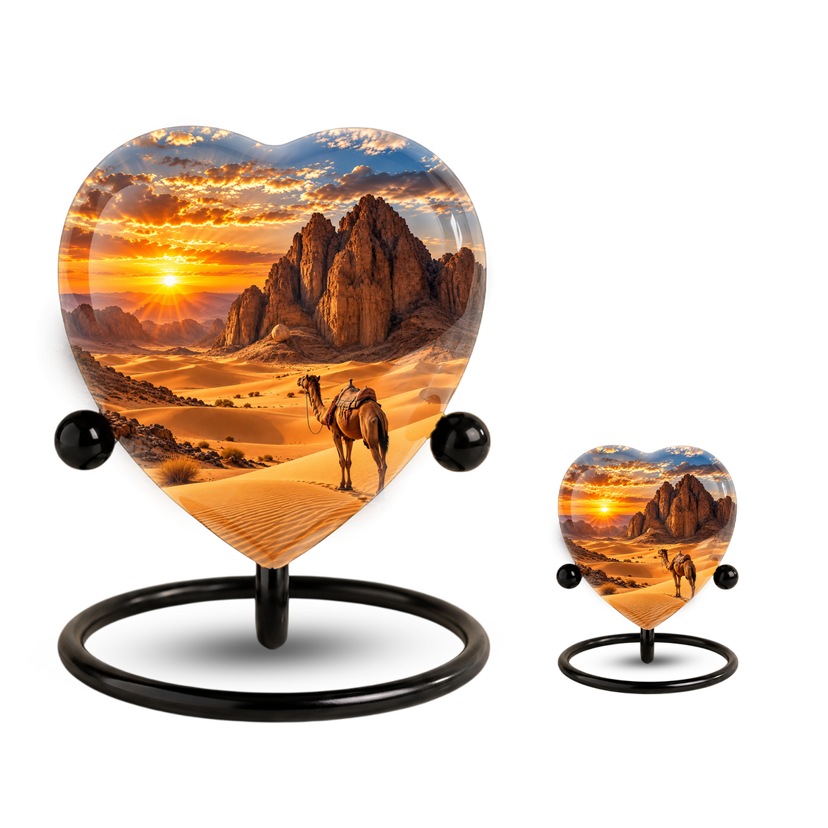 Desert Camel Cremation Urn for Ashes, Desert Memorial Urn, Camel Sunset Urn, Heart Shaped Cremation Urn