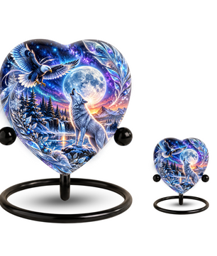 Eagle & Wolf Memorial Urn, Personalized Adult Urn, Large Urn for Human Ashes, Unique Cremation Urn