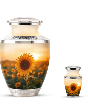 Sunflower Cremation Urn for Male and Female, Custom Memorial Large Urn
