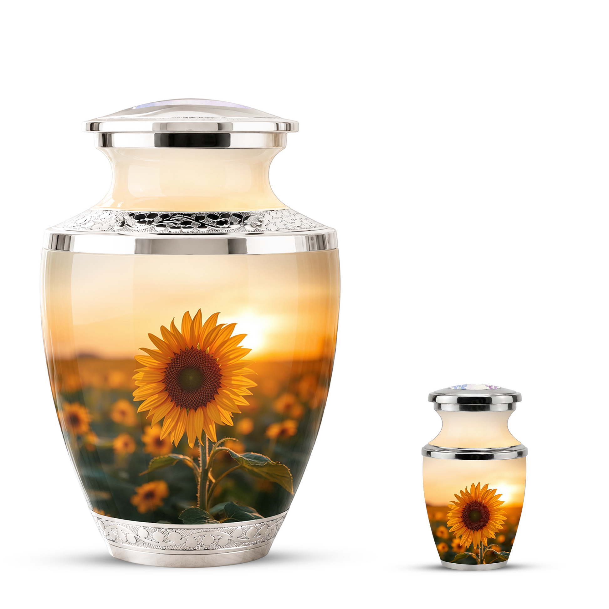 Sunflower Cremation Urn for Male and Female, Custom Memorial Large Urn