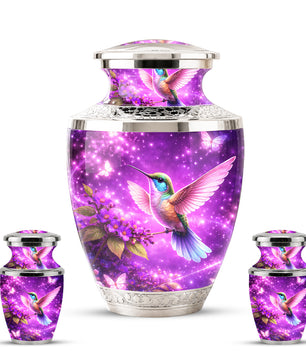 Purple Hummingbird Cremation Urn for Mom, Urn for Human Ashes, Memorial Urn for Mother