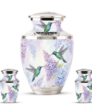 Green Hummingbird Cremation Urn - Couple Humming Bird Urn For Companion