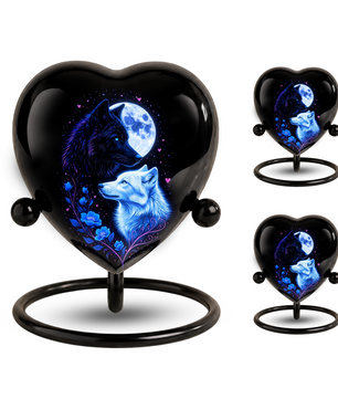 Wolf & Moon Heart Adult Urn – Adult Urn, Urns for Adult Ashes,Adult Cremation Urns
