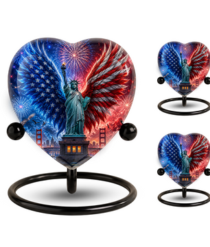 American Eagle Wings Statue of Liberty Urn – Adult Urn for Ashes, Patriotic Cremation Urn