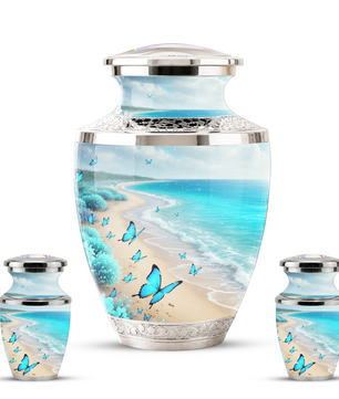 Blue Butterfly Beach Cremation Urn for Ashes - Custom Memorial Urn for Female