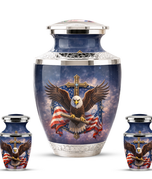 Eagle American Flag Cremation Urn for Dad, Patriotic Memorial Urn for Father, Military Keepsake