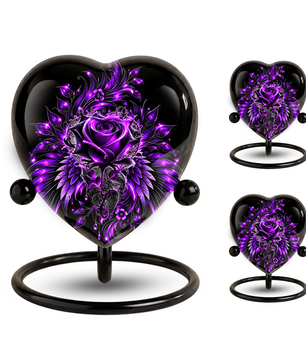 Purple Rose Heart Cremation Urn for Ashes, Purple Floral Urn, Heart Shaped Memorial Urn, Personalized Rose Urn, Gothic Flower Urn