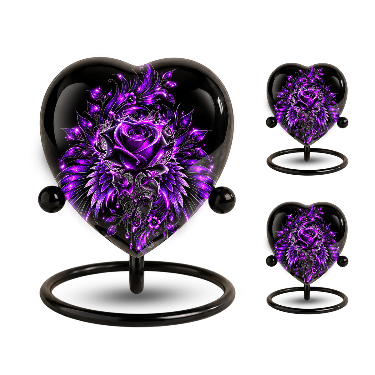 Purple Rose Heart Cremation Urn for Ashes, Purple Floral Urn, Heart Shaped Memorial Urn, Personalized Rose Urn, Gothic Flower Urn
