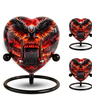 Eagle Truck Adult Urn for Ashes, Personalized Adult Cremation Urn, Red Black Semi Truck Memorial Urn