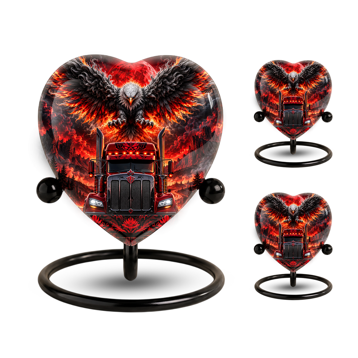 Eagle Truck Adult Urn for Ashes, Personalized Adult Cremation Urn, Red Black Semi Truck Memorial Urn