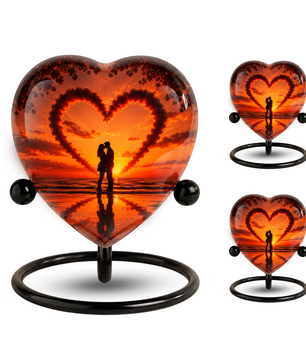 Sunset Heart Cremation Urn for Adult Ashes, Personalized Beach Urn for Human Ashes, Romantic Ocean Memorial Urn