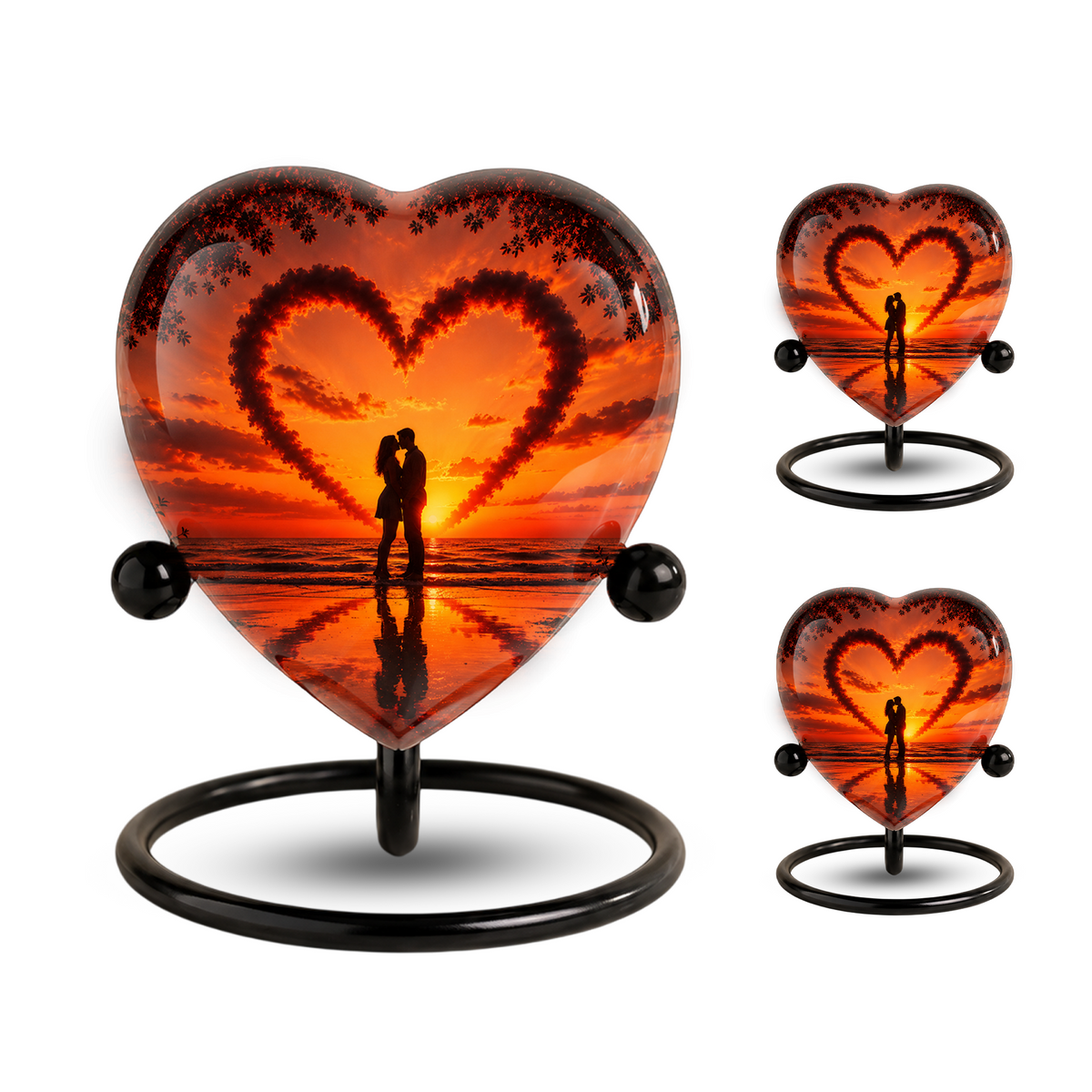 Sunset Heart Cremation Urn for Adult Ashes, Personalized Beach Urn for Human Ashes, Romantic Ocean Memorial Urn