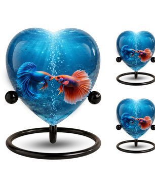 Heart-Shaped Betta Fish Cremation Urn – Beautiful Memorial Keepsake Urn for Adult Ashes, Unique Fish Urn for Loved Ones