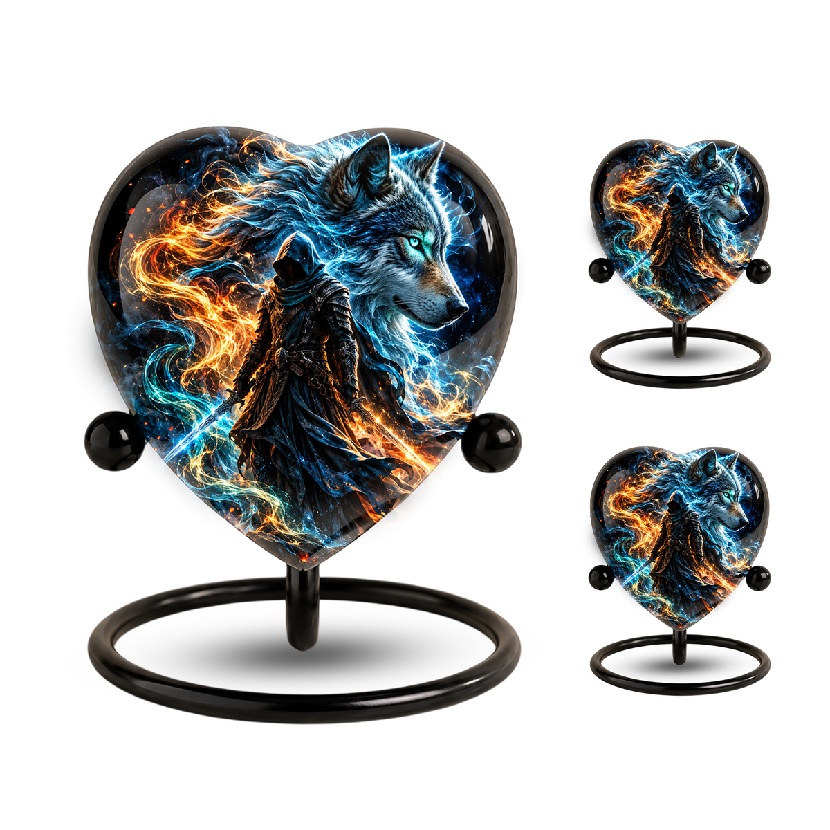 Wolf Warrior Heart Cremation Urn for Ashes, Personalized Adult Memorial Urn,