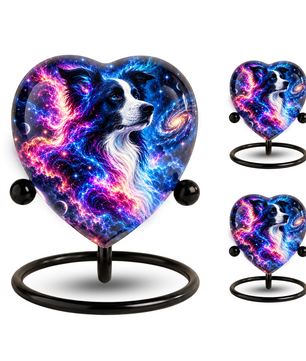Heart Shaped Border Collie Urn for Ashes, Personalized Dog Cremation Urn, Galaxy Pet Memorial Urn