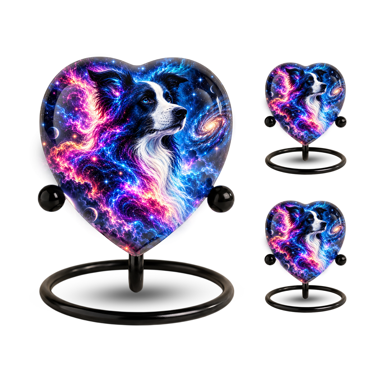 Heart Shaped Border Collie Urn for Ashes, Personalized Dog Cremation Urn, Galaxy Pet Memorial Urn