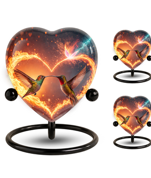Heart-Shaped Adult Cremation Urn with Hummingbird Memorial Design – Beautiful Memorial Urn for Ashes