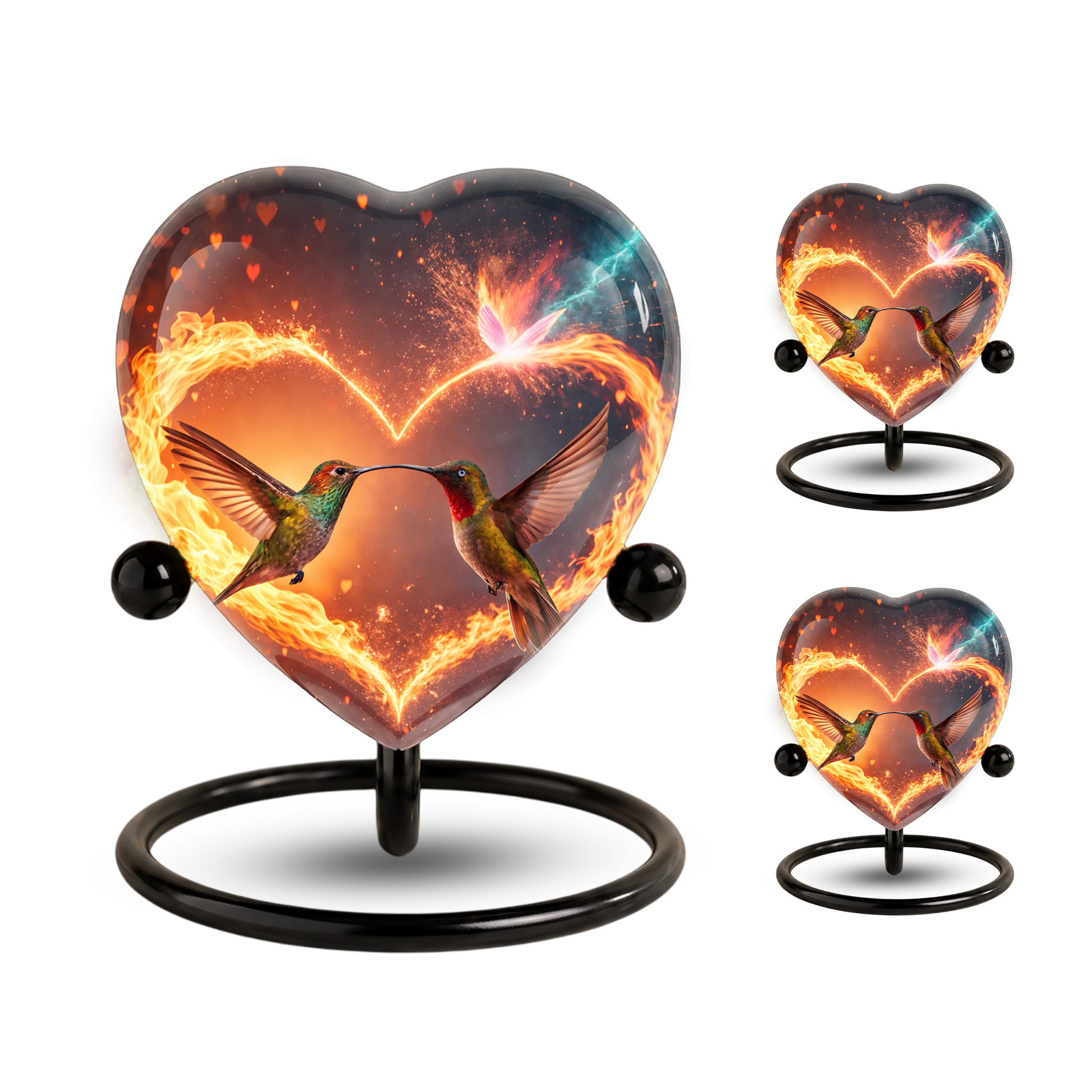 Heart-Shaped Adult Cremation Urn with Hummingbird Memorial Design – Beautiful Memorial Urn for Ashes