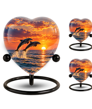 Dolphin Couple Cremation Urn for Ashes, Dolphin Memorial Urn, Personalized Ocean Urn, Heart Shaped Cremation Urn,