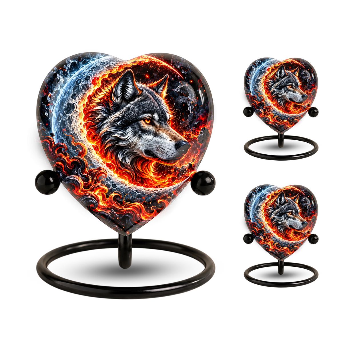 Wolf Cremation Urn for Ashes, Adult Memorial Urn, Personalized Wolf Urn, Heart Shaped Urn for Men