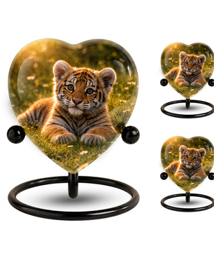 Tiger Urn for Ashes, Heart Shaped Memorial Urn, Personalized Tiger Cremation Urn