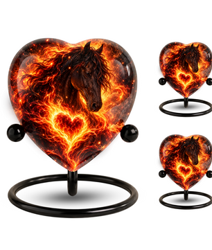 Optimized SEO Title Fiery Horse Heart Cremation Urn for Ashes, Personalized Adult Memorial Urn, Horse Cremation Urn