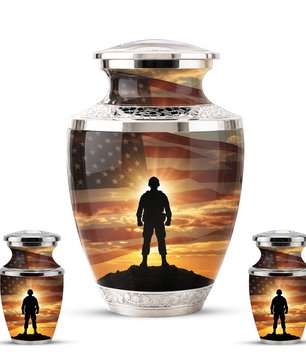 Military Veteran Cremation Urn for Dad, Patriotic American Flag Memorial Urn for Father