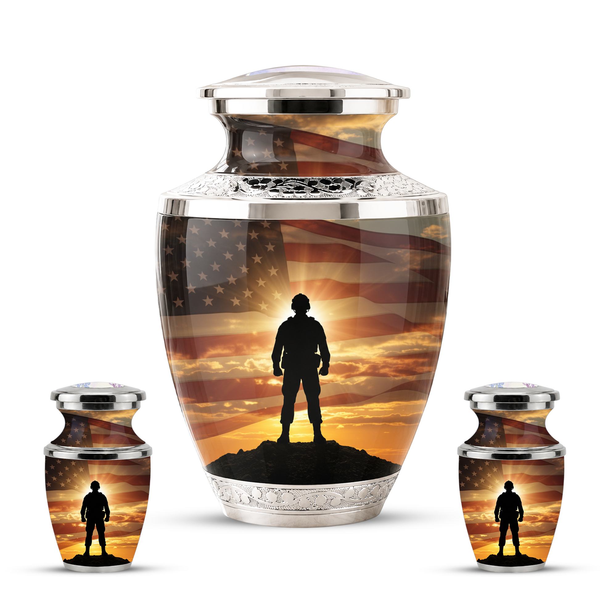 Military Veteran Cremation Urn for Dad, Patriotic American Flag Memorial Urn for Father