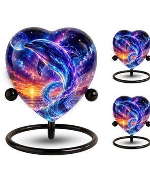 Neon Dolphin Urn for Ashes, Ocean Memorial Urn, Heart Shaped Dolphin Urn