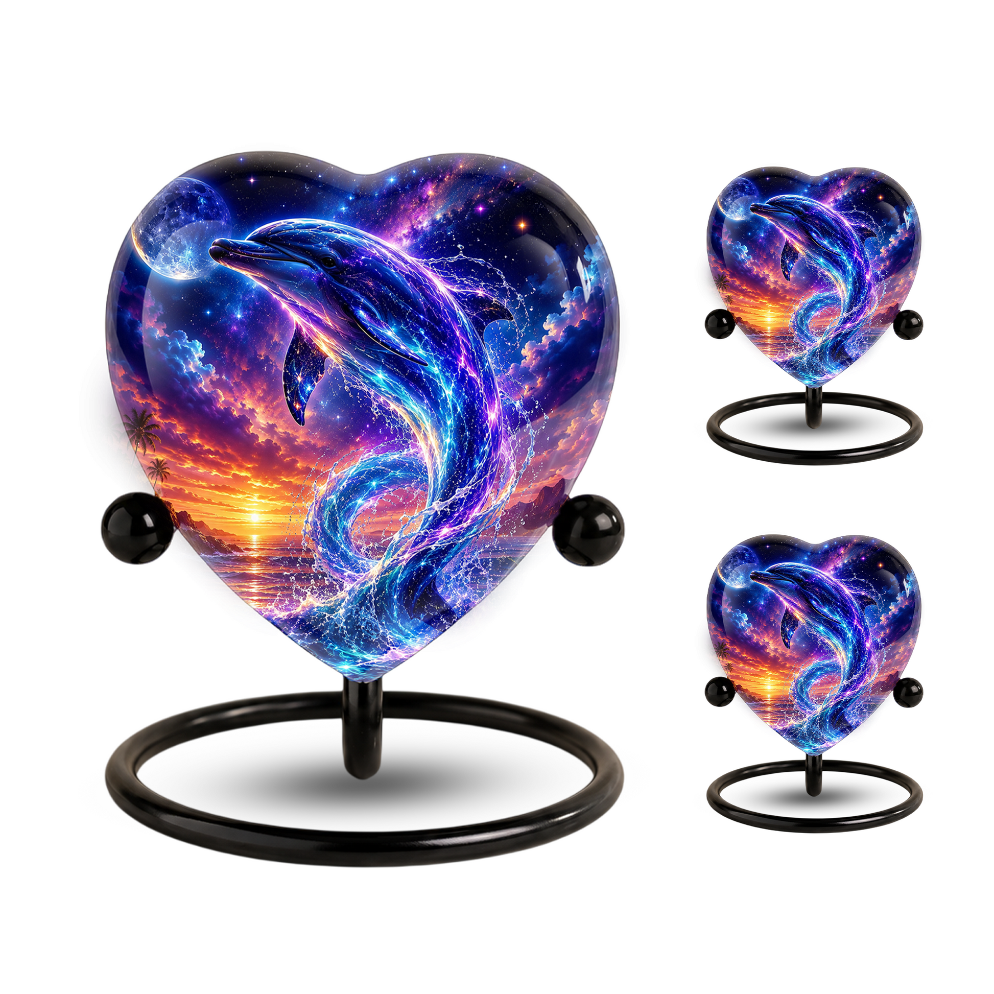 Neon Dolphin Urn for Ashes, Ocean Memorial Urn, Heart Shaped Dolphin Urn