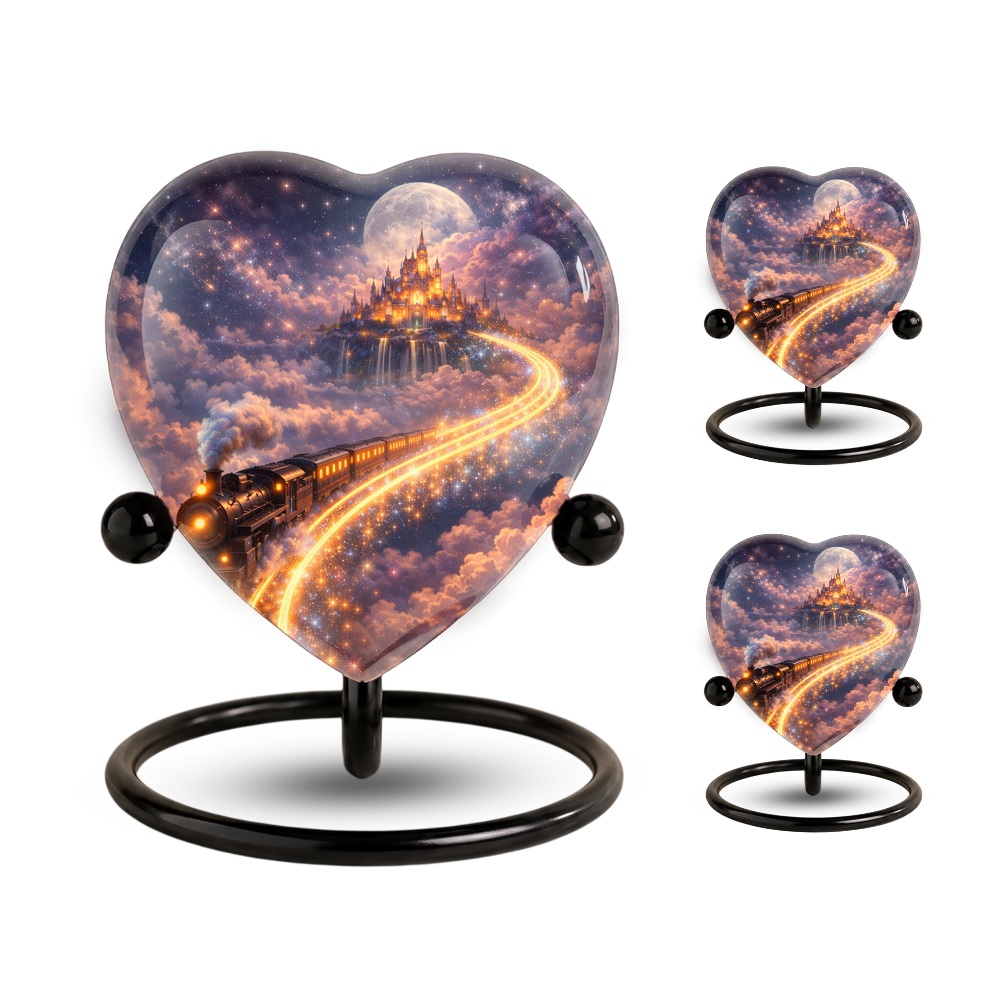 Fantasy Heart Adult Urn for Human Ashes – Enchanted Castle & Train Memorial Adult Cremation Urn